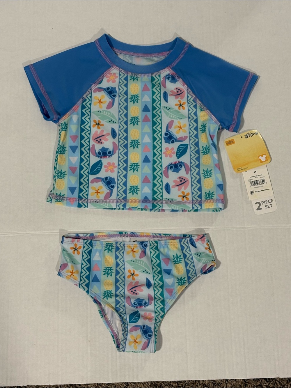 Disney Blue Short-Sleeve Rashguard Set with Tropical Stitch Pattern